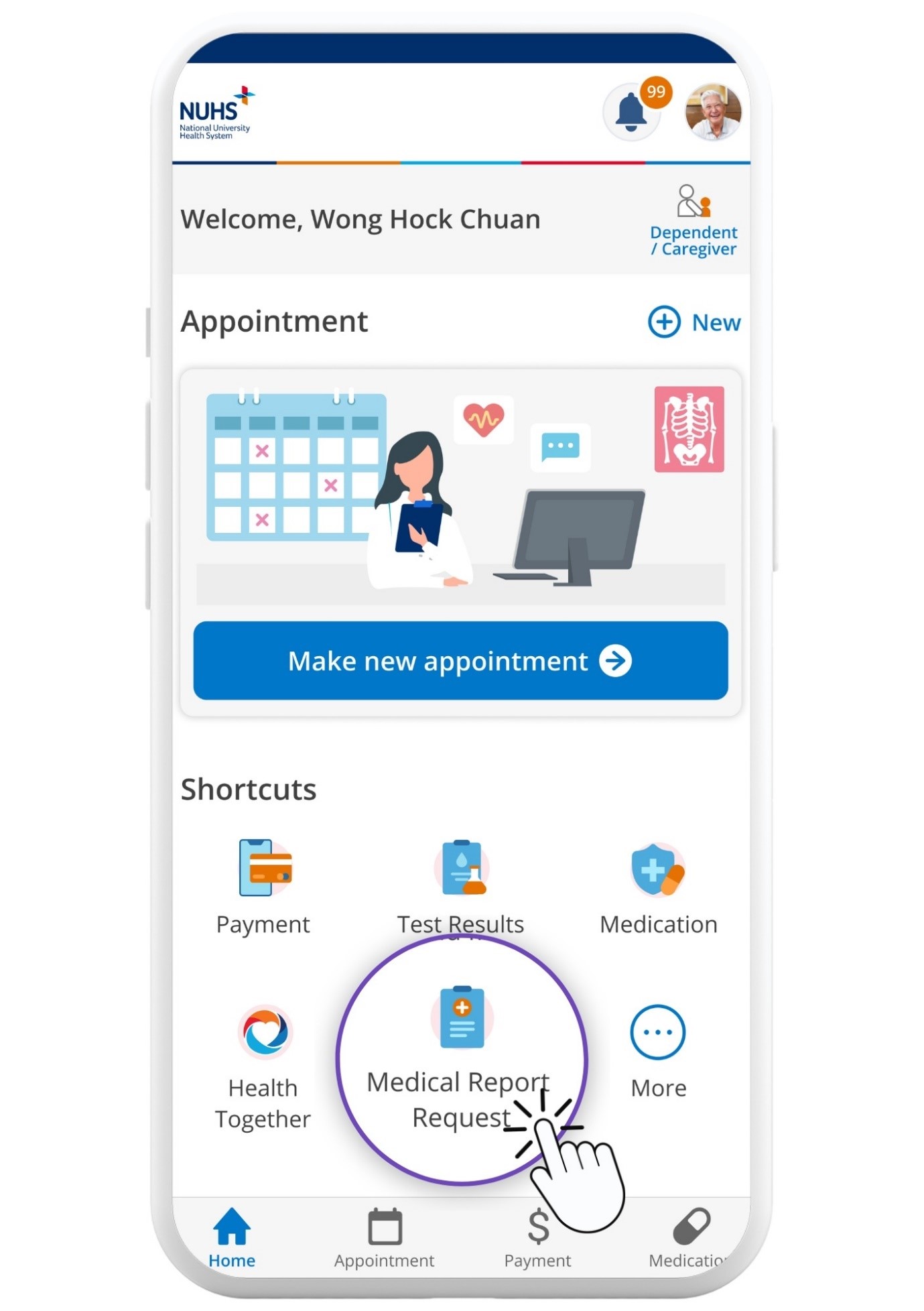 Request for Medical Report using Singpass